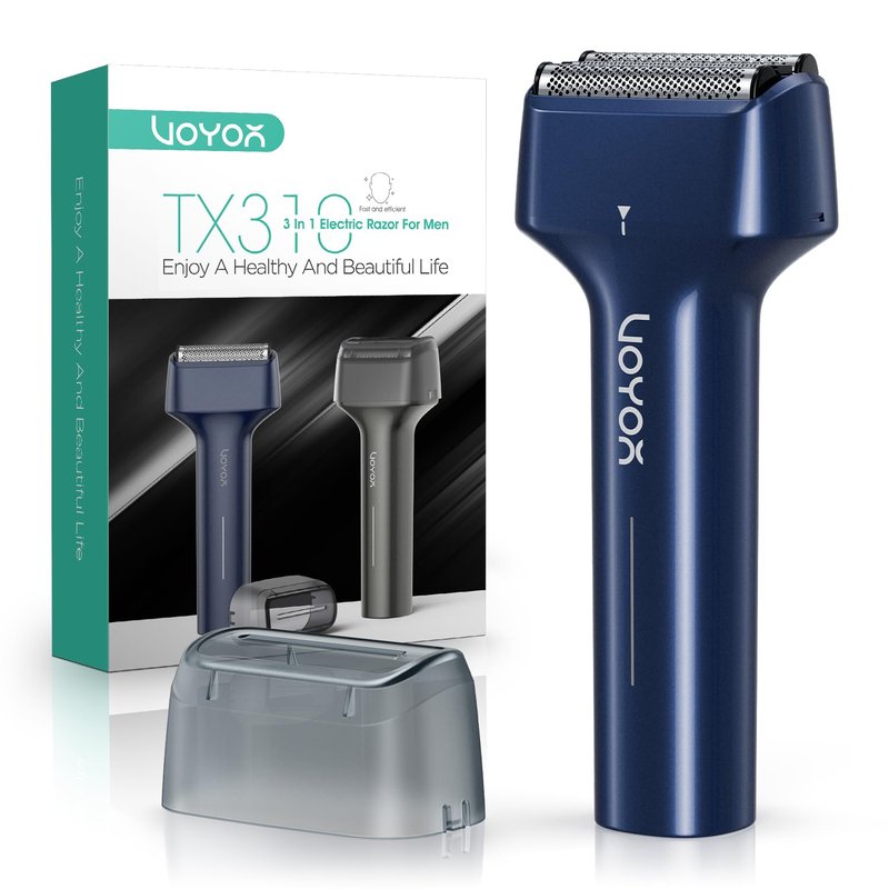 VOYOR Foil Shaver Electric Razor for Men 3 in 1 Shavers for Men with Double Foil Wet & Dry Face Shaver Lightweight Handheld Smooth Shave IPX6 Washable USB-C Rechargeable Travel Razor TX310 (Blue)