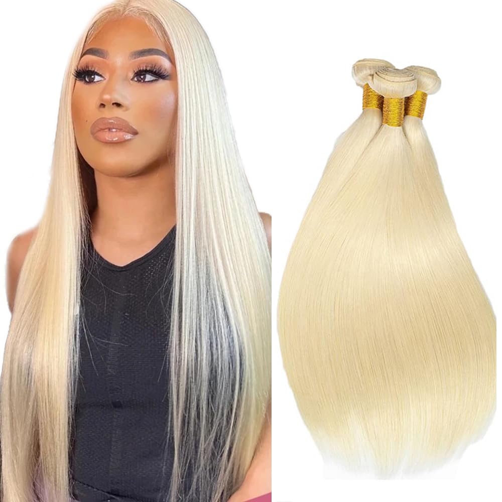 #613 Blonde Bundles Human Hair Honey Blonde Straight Bundles 24 26 28 Inch Unprocessed Brazilian Virgin Hair 3 Bundle Deals Quick Weave Hair Extensions 50 Gram Per Bundle For Woman