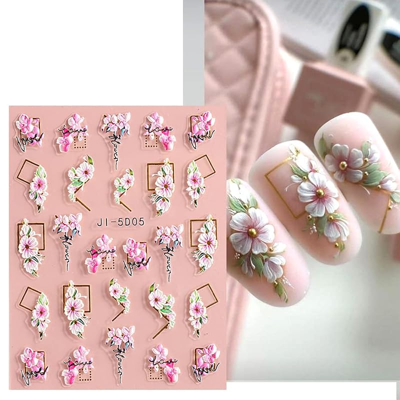 Self-Adhesive 3D Flower Leaves Nail Art Stickers - 4 Sheets
