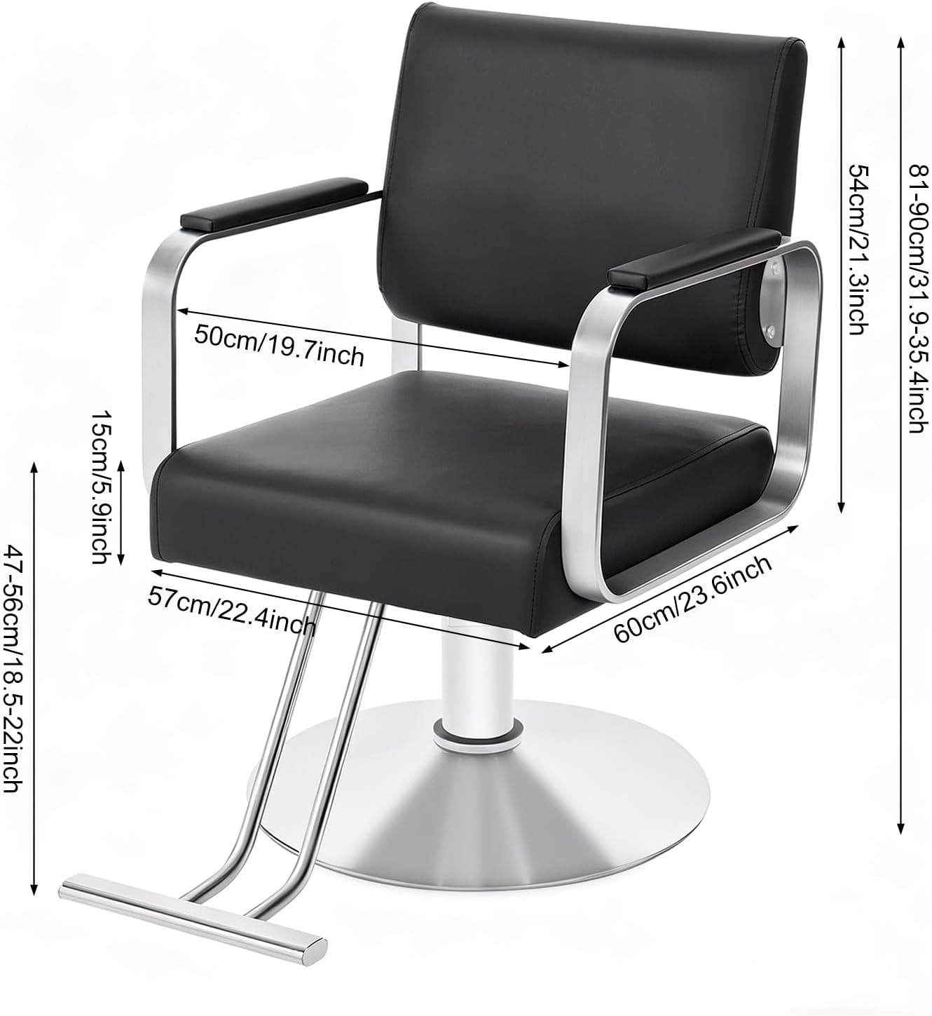 Salon Barber Chair - Hydraulic Pump & 360° Swivel | Adjustable Height Styling Chair for Barbershop & Home (Black/Silver)