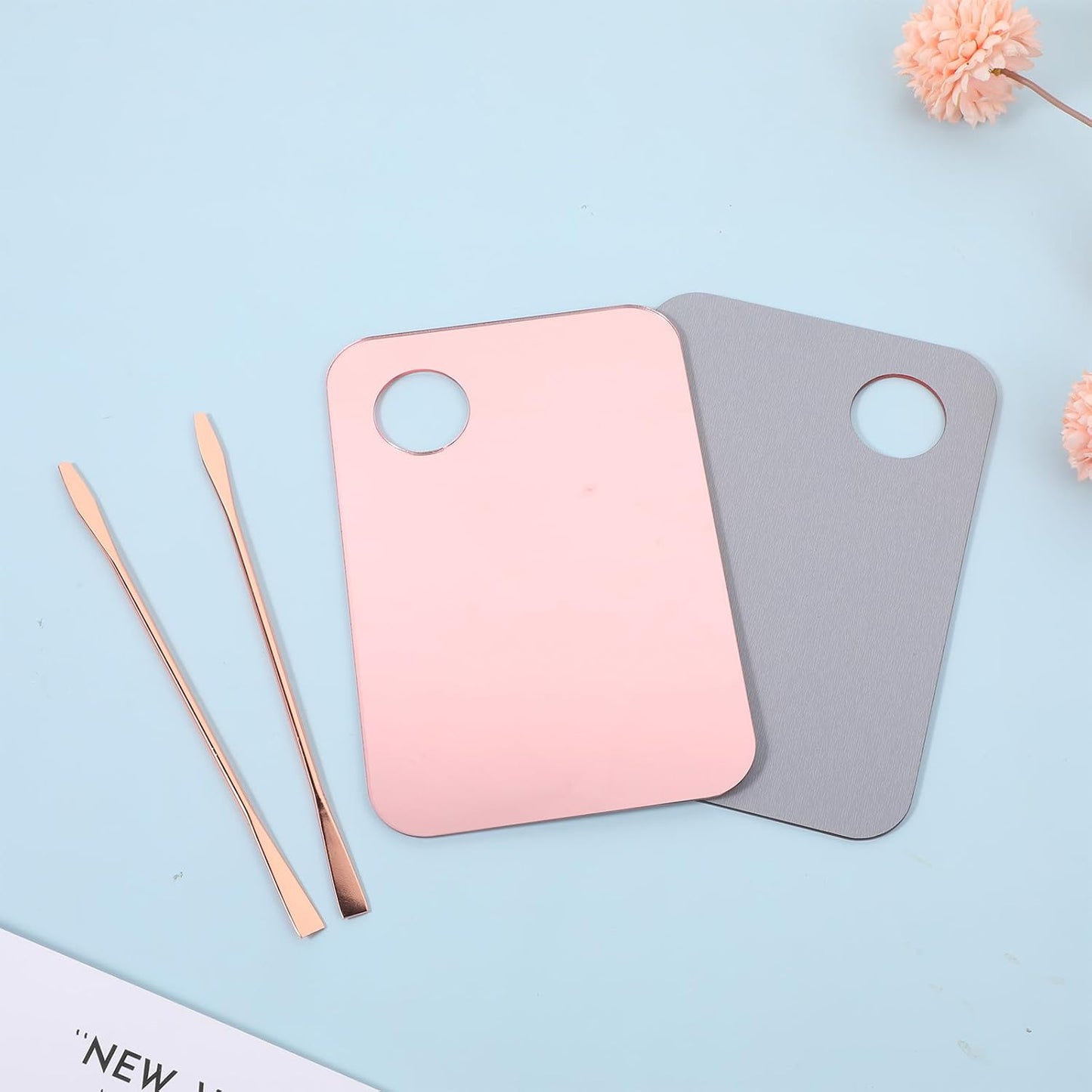 Acrylic Makeup Mixing Tray Set - 2 Pcs Foundation Palette with Spatula | Pink Cosmetic Mixing Palette for Eyeshadow & Nail Art