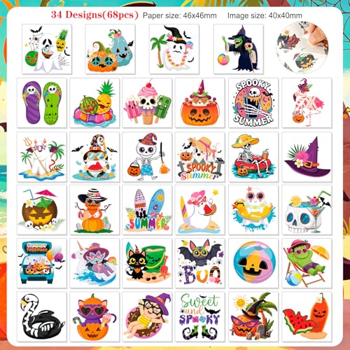 80pcs Summer Halloween Temporary Tattoos for Kids & Adults