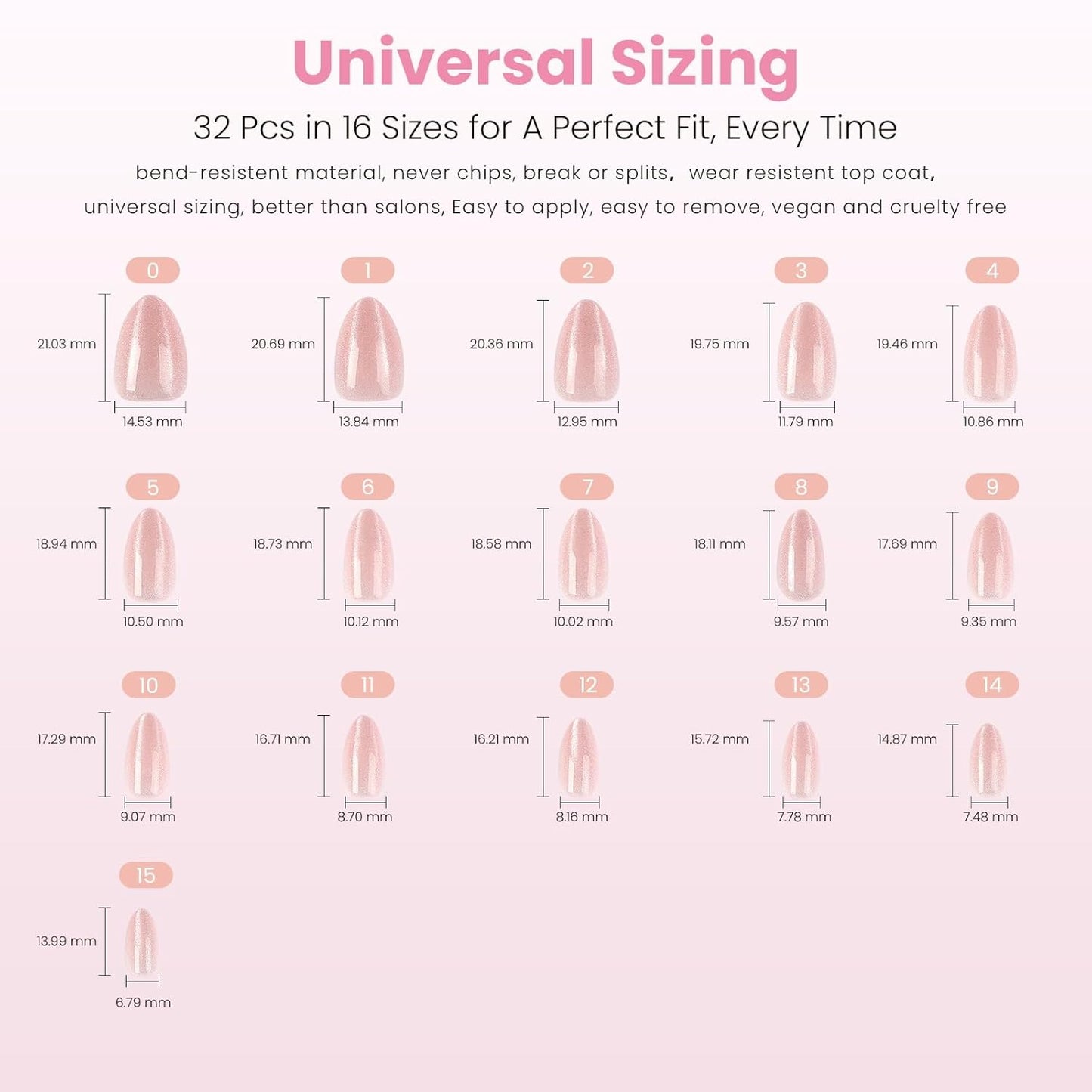 Press On Nails - Soft Pink Short Almond Velvet Cat Eye | Reusable Salon Quality 32 Nail Kit with Glue, 16 Sizes