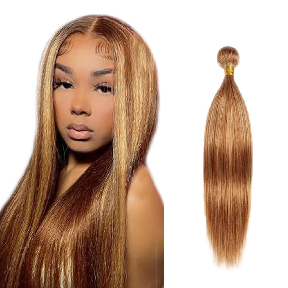 26 Inch Color 27 Human Hair Bundles Highlight Brown Straight Bundles Unprocessed Virgin Remy Hair Extensions 2 Tone Light Brown Mixed With Honey Blonde Straight Bundle