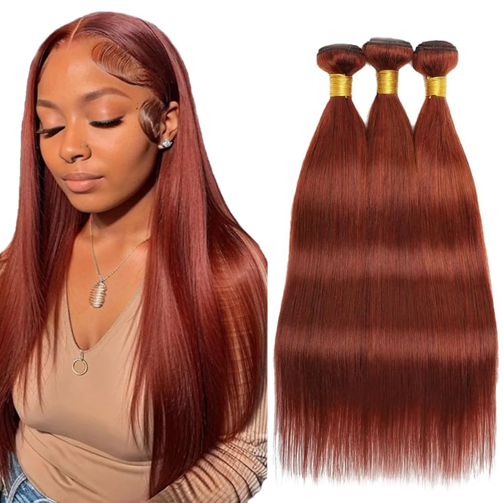 28 30 32 Inch Color 33 Hair Bundles Copper Straight Bundle Reddish Brown Straight Bundle Human Hair Unprocessed Virgin Hair 3 Bundles