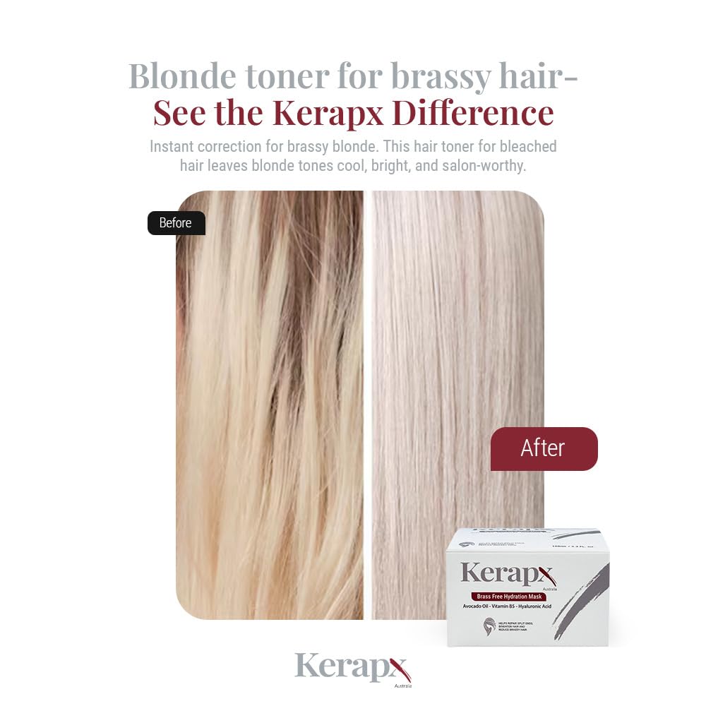 Kerapx Brass-Free Hydration Hair Mask – Deep Moisture & Repair Treatment for Dry, Damaged, Frizzy or Color-Treated Hair – Softness, Shine & Strengthening 4.76 fl oz