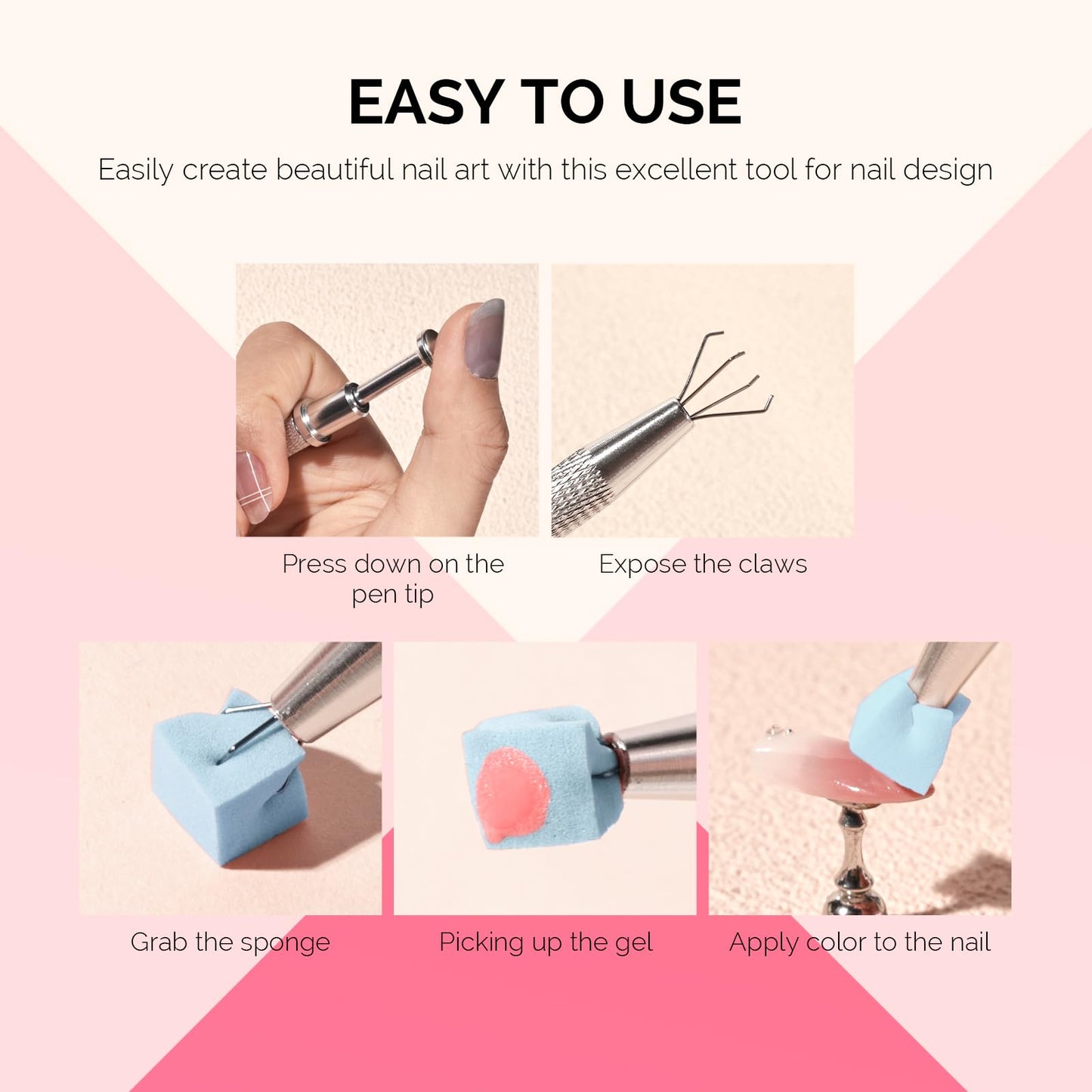 MelodySusie Soft Nail Sponges for Ombre, Nail Art Sponges With Grabbing Pen, Blooming Nails, Gradient Nail, Manicure Nail Art Tools, Professional Accessories Supplies for Home and Salon Use