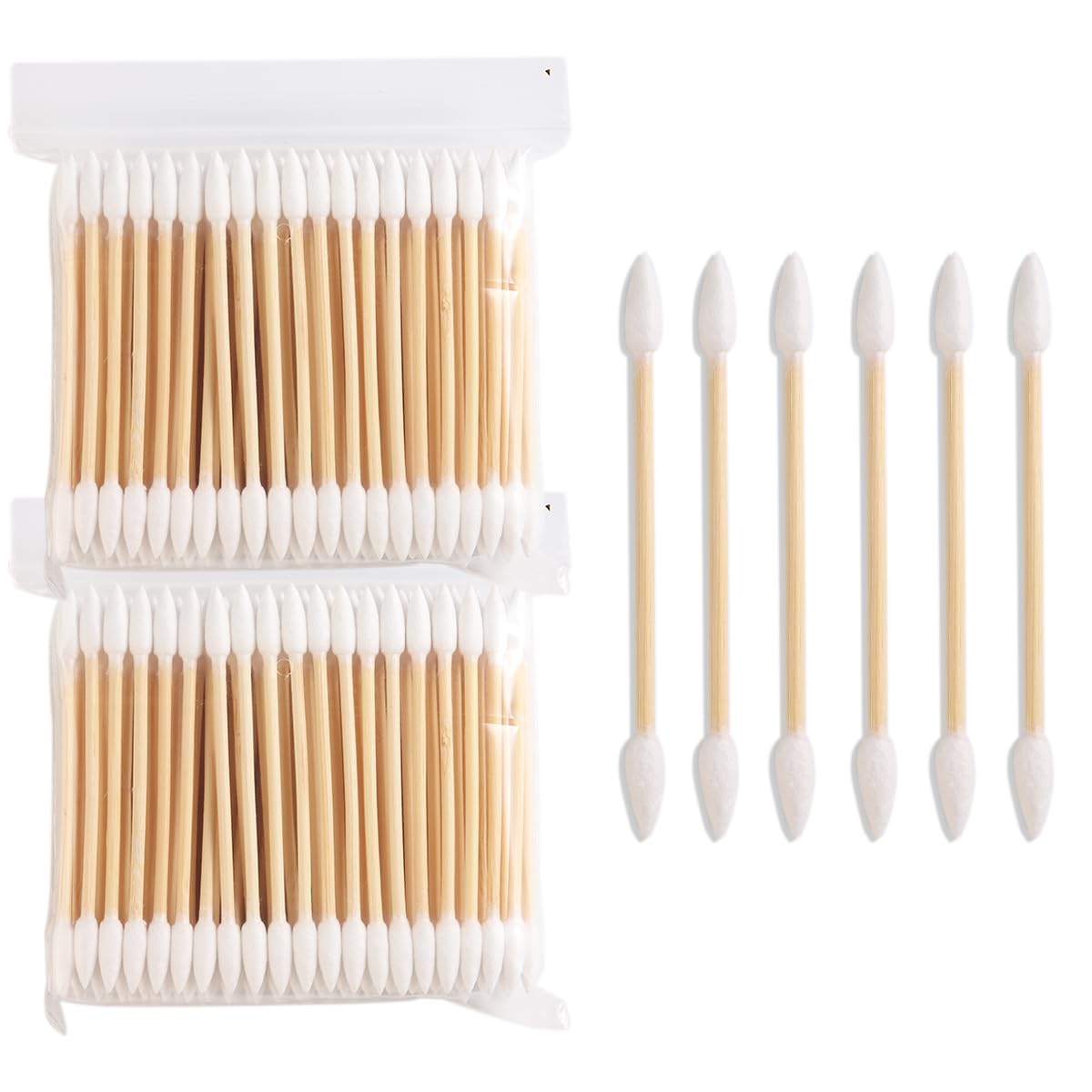 Pointed Tip Cotton Swabs - 200PCS Precision Wooden Sticks for Makeup & Nail Polish Cleanup | Double-Sided Cotton Buds