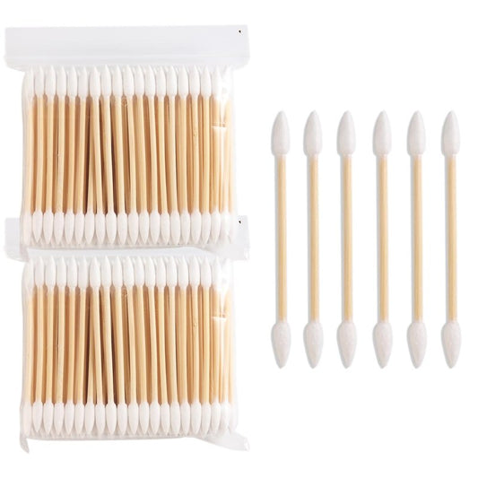 Pointed Tip Cotton Swabs - 200PCS Precision Wooden Sticks for Makeup & Nail Polish Cleanup | Double-Sided Cotton Buds
