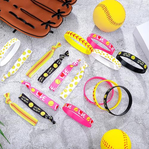 Dingion 48 Pcs Softball Accessories Set: 24 Bracelets + 24 Hair Ties Yellow