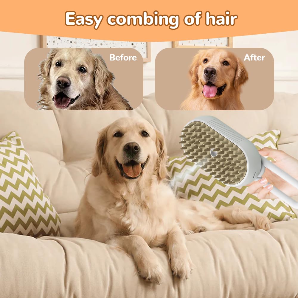 Upgraded Cat Steam Brush, 3 in 1 Pet Steam Groomer Comb, Rechargeable Pet Steam Groomer Brush for Massaging and Cleaning Shedding Pets Hair, Anti-Static Hair Removal Comb for Cats Dogs (White)