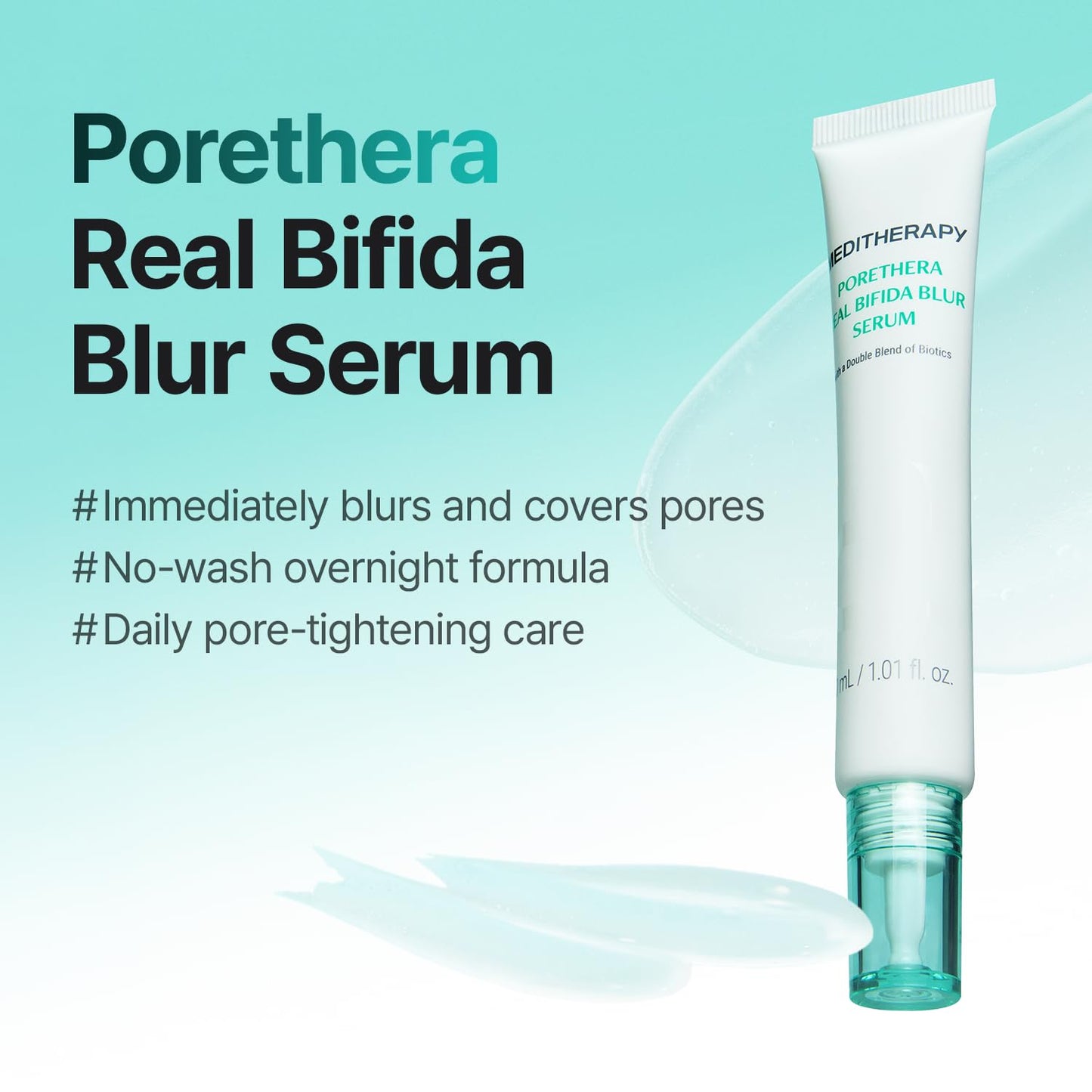 MEDITHERAPY Porethera Real Bifida Blur Serum 1.01 fl oz - No-Wash Primer Serum with Tannin Complex & Niacinamide - Visual Pore Coverage, Sebum Control & Barrier Support for Oily, Uneven Skin