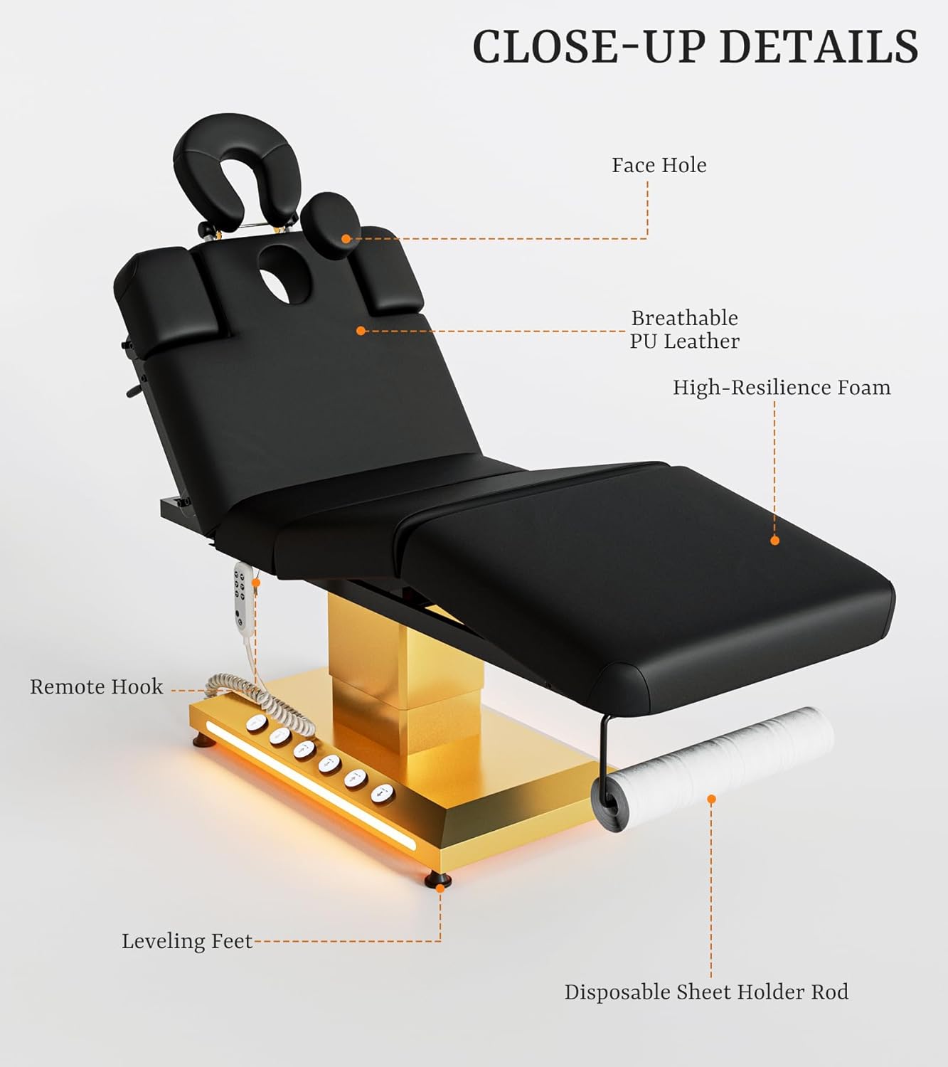 Professional Electric Spa Massage Treatment Table - Adjustable Medical Bed with Face Cradle | Black