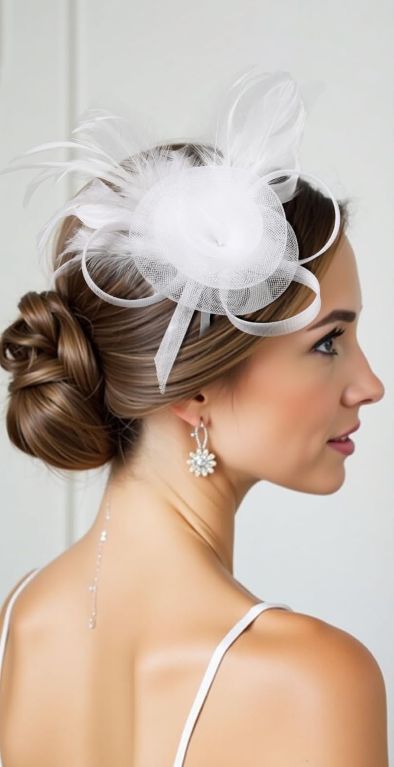 WOVOWOVO Fascinators Hats for Women Tea Party Headband Cocktail Wedding Headwear Headband for Women and Girls White
