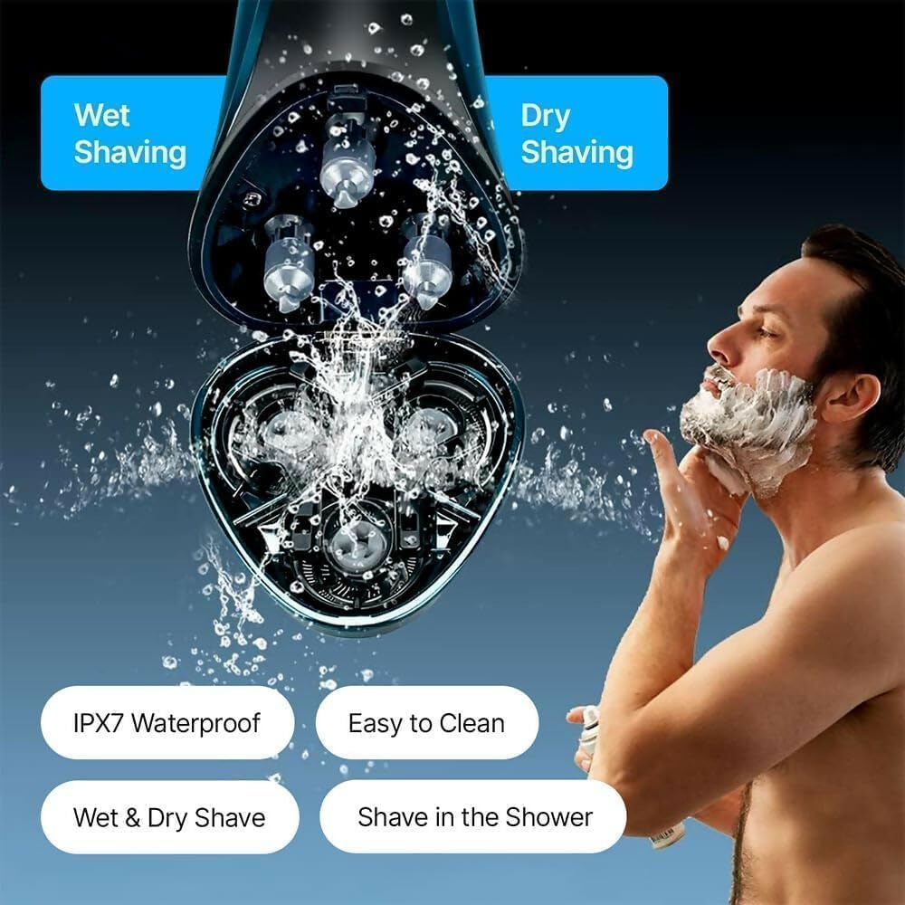 Electric Razor for Men - 4D Floating Head Rotary Shaver | IPX7 Waterproof, Fast Charging, LCD Display (Blue)