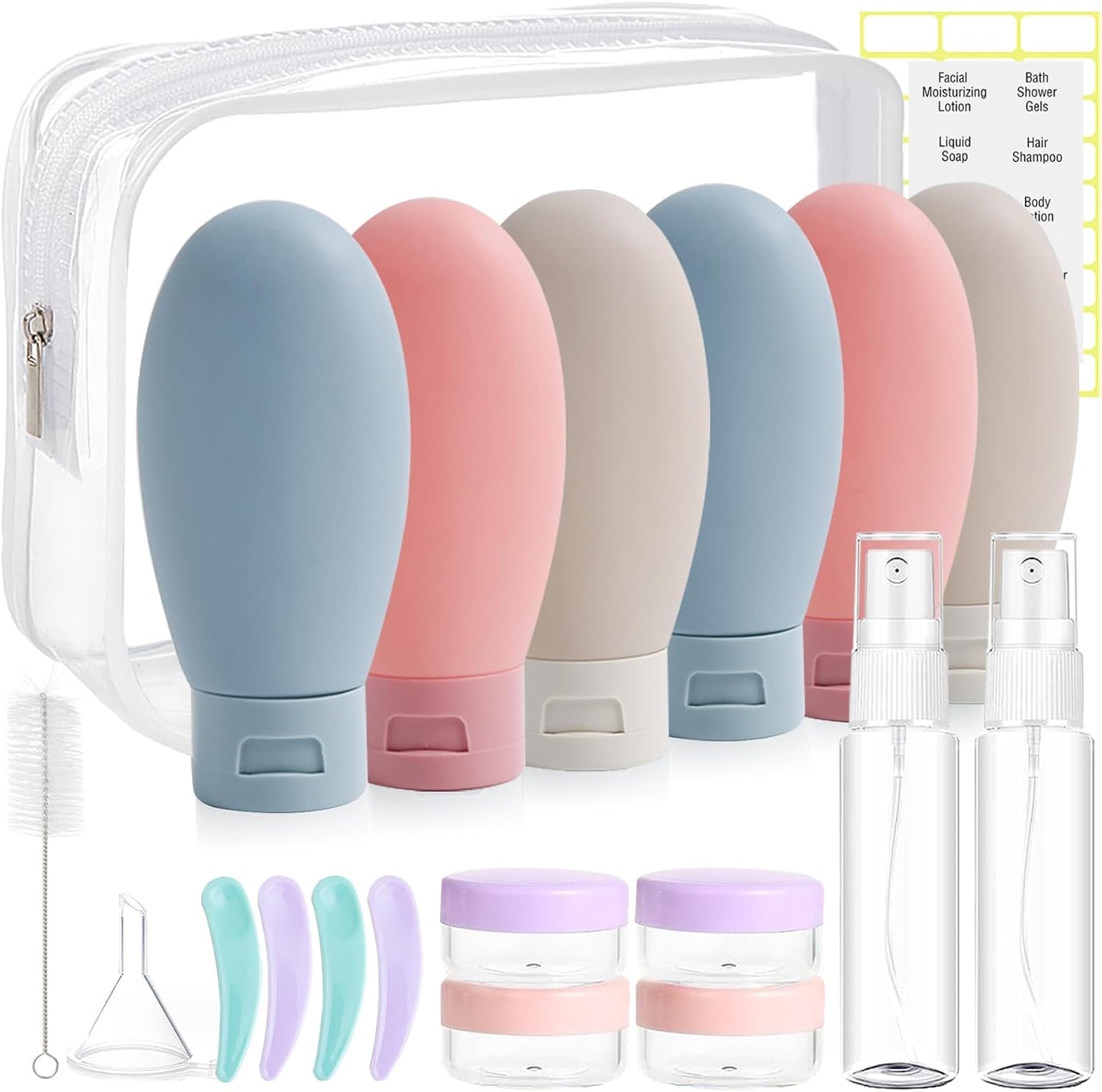 Travel Bottles Set - 20 Pack TSA Approved Leak Proof Containers | Refillable Toiletry Kit for Shampoo, Conditioner, Lotion (Multicolor)