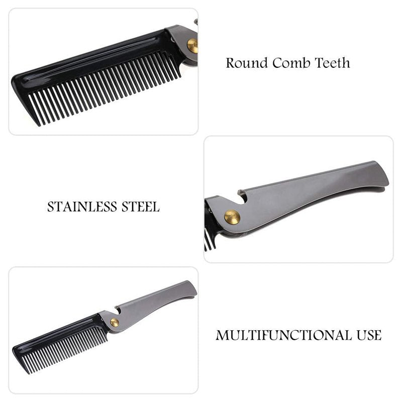 Pocket Stainless Steel Beard Comb Moustache Comb with Smooth Round Teeth for Men Grooming Beard Maintenance Tool (Peines para Barba y Bigote)