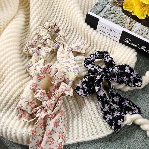 Mirlern Multicolor Knotted Bow Hair Scarf Scrunchies - 5 Pack for Women