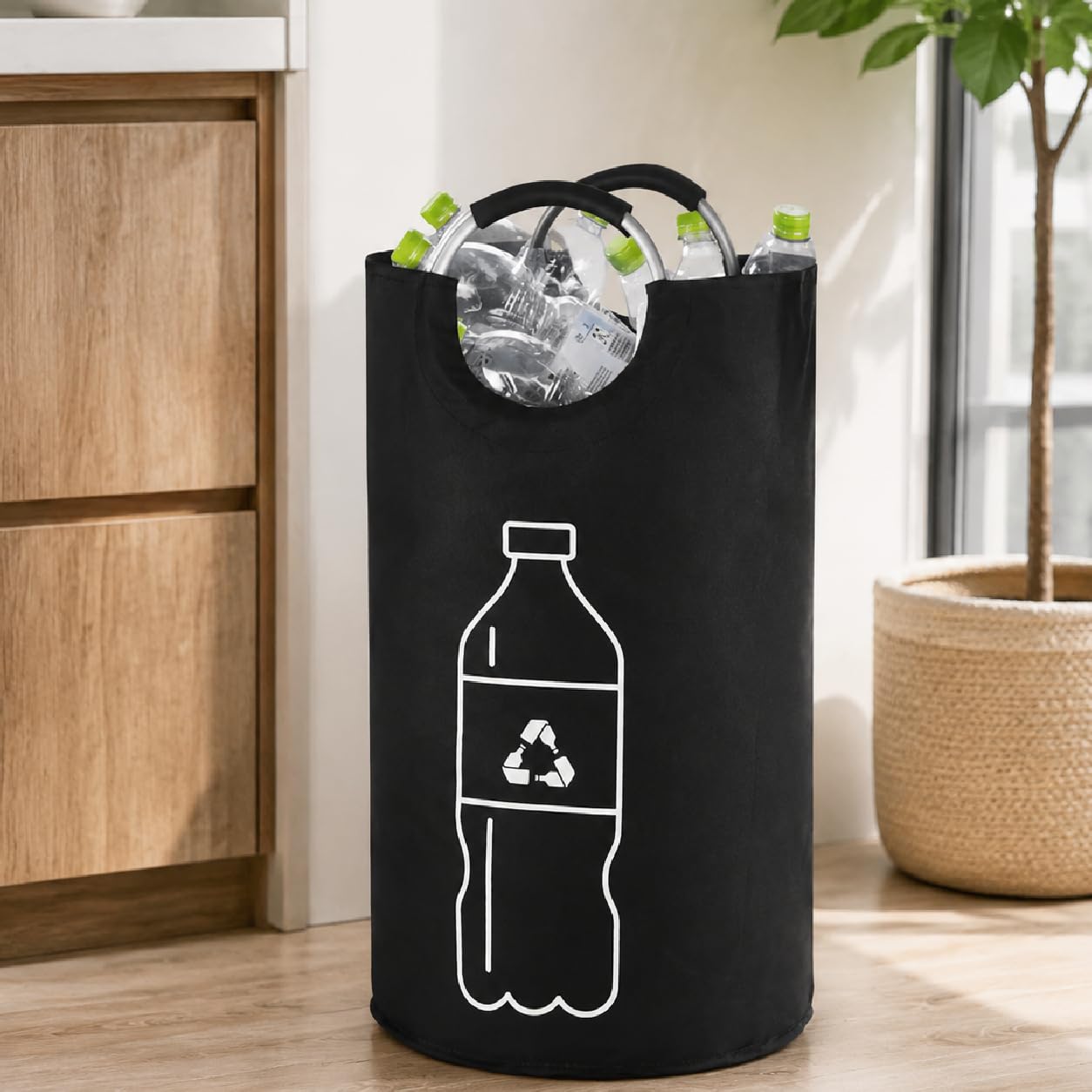 Extra Large Canvas Waste Bag - Heavy Duty Cylindrical Recycling Bin | Perfect for Yard Work & Home Organization