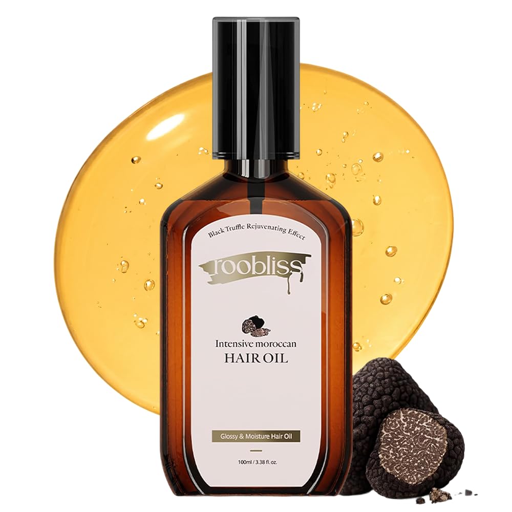 ROOBLISS Intensive Moroccan Hair Oil, Organic Argan Oil with Black Truffle for Shine & Frizz Control, Heat Protectant Hair Serum for Dry & Damaged Hair, Korean Hair Care (3.38 Fl Oz / 100ml)