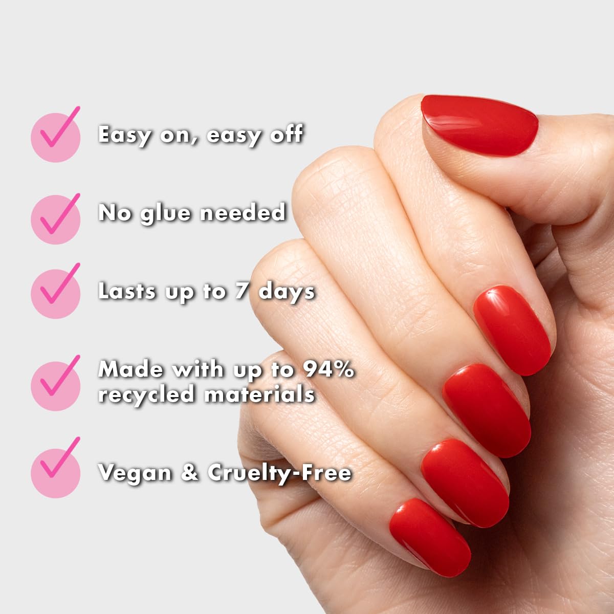 Olive & June Classic Super Stick Mani Summer Press On Nails | No Glue Needed | 32 Tab Nails 16 Sizes | Non-Toxic Tabs Easy On-Off Non-Damaging | 7-Day Wear | Short, Round | Lollipop Cherry Red