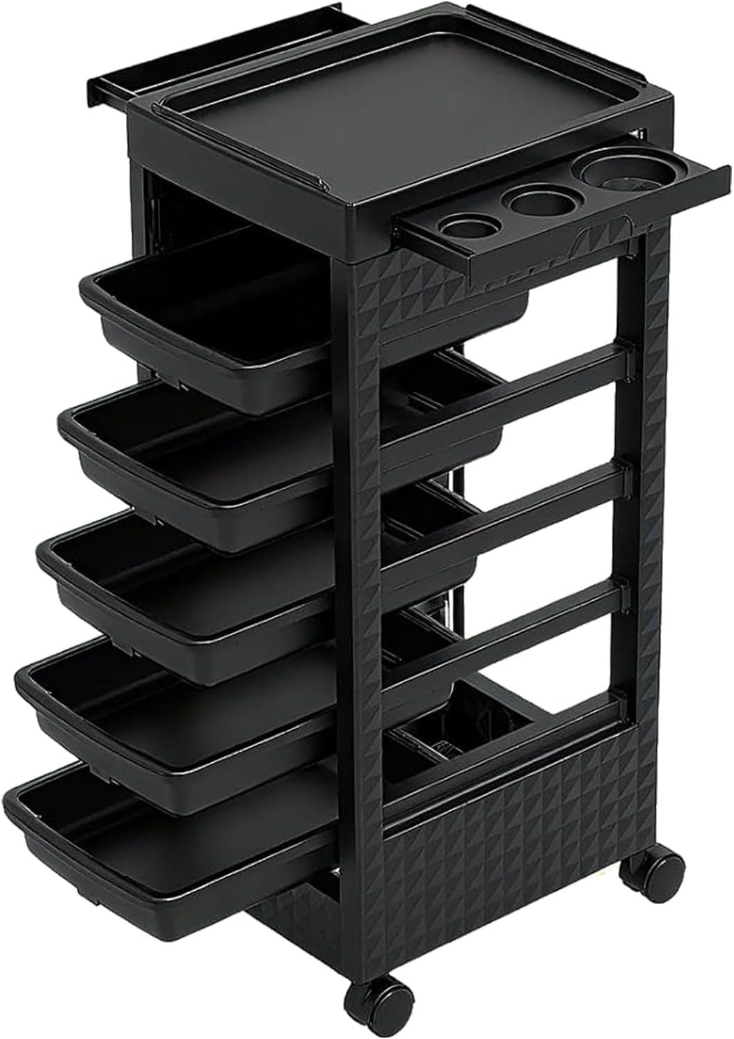 Salon Trolley Cart with Wheels - 5 Drawer Rolling Station for Hair Stylists | Black Hairdressing Equipment
