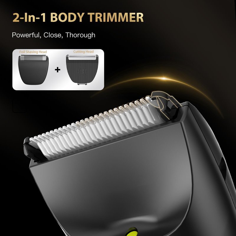ENSSU 2-in 1 Body Hair Trimmers for Men, Pubic Groin Hair Trimmer for Men with Dual-Head Trimmer & Foil Blade, Electric Ball Trimmer Razors w/Light, Charging Dock, Waterproof Body Groomer Shaver Kit