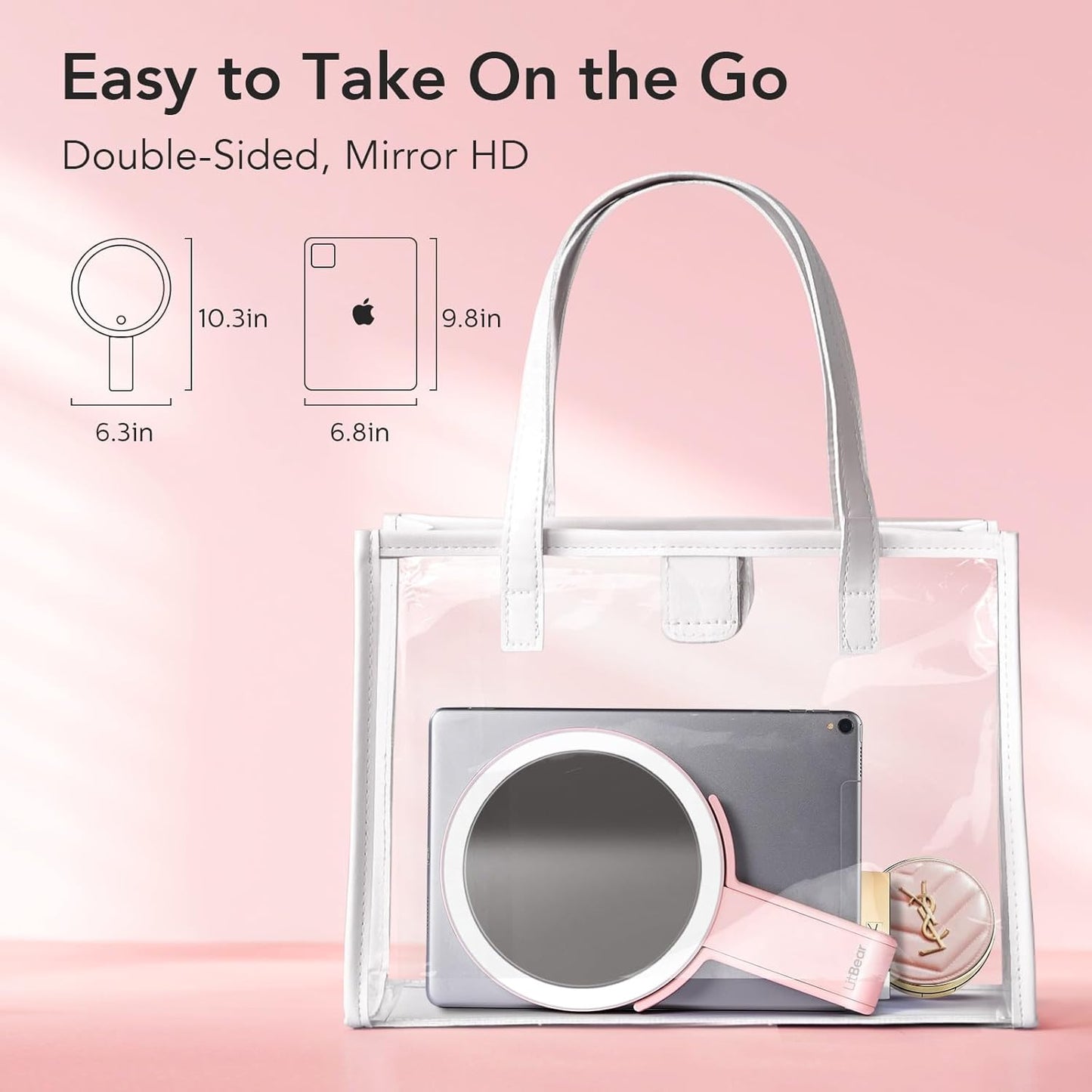 Travel Makeup Mirror with Lights - Rechargeable Double-Sided 10X/1X Magnifying | Portable Dimmable Touch Screen (Pink)