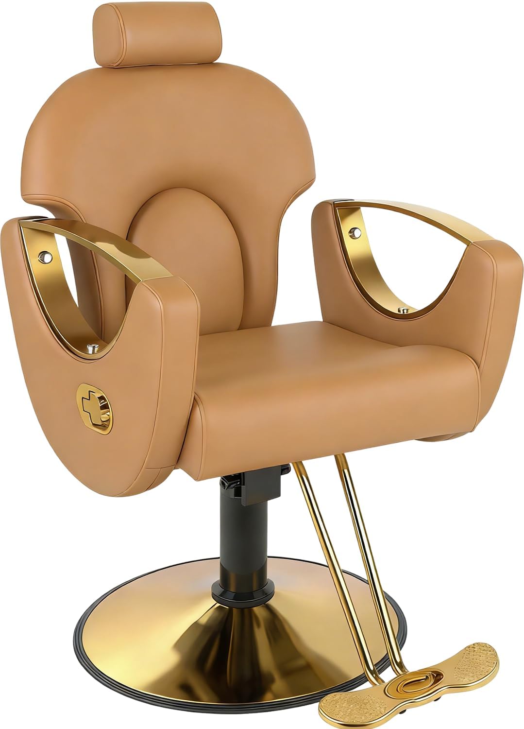 Professional Barber Salon Chair - Heavy Duty Hydraulic Design, 135° Recline, 360° Swivel | Black and Gold PU Leather