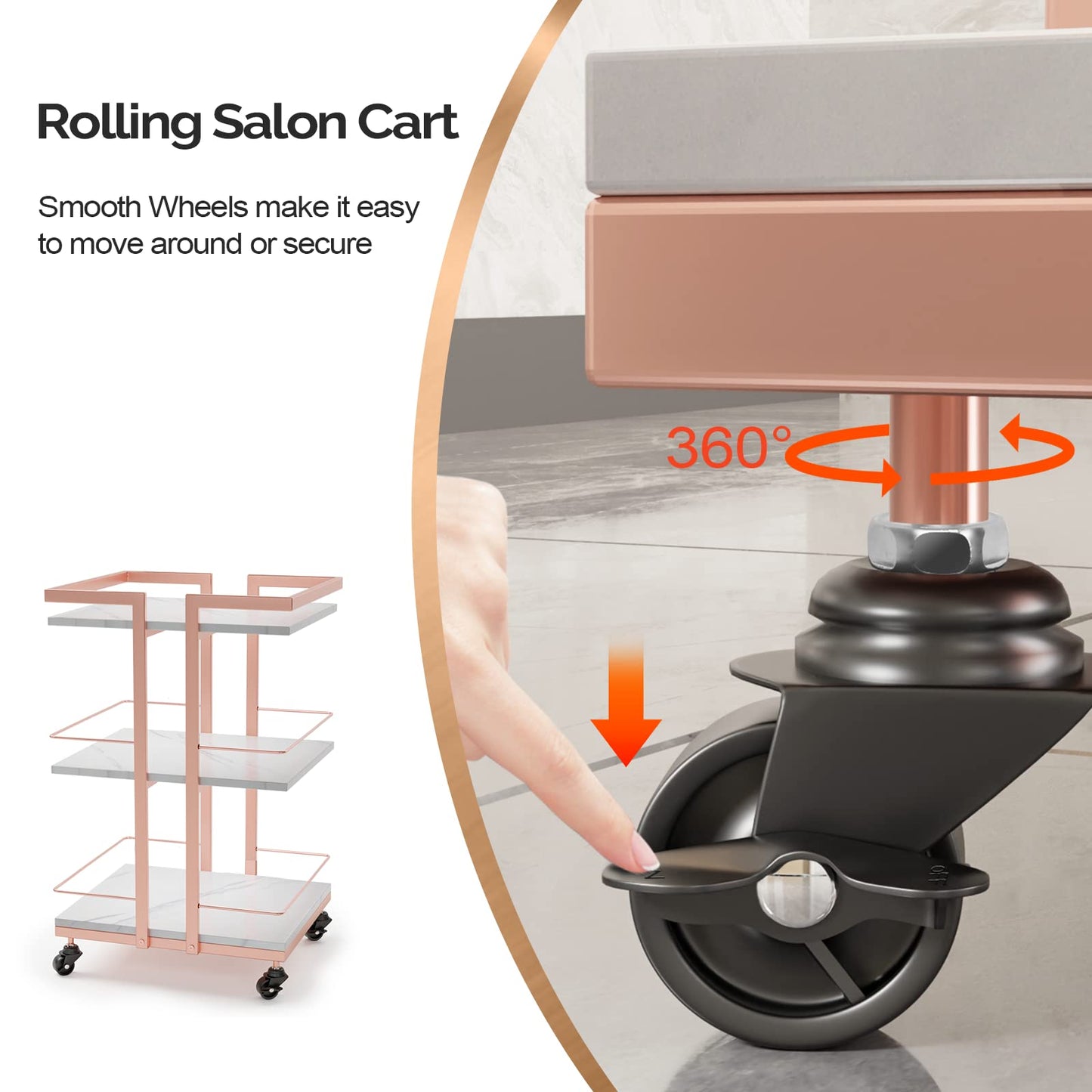Esthetician Cart with Wheels Utility Salon Rolling Trolley, Mobile Storage Organizer for Beauty Spa Cosmetology Massage, Tattoo Manicure Facial Tool Holder Station