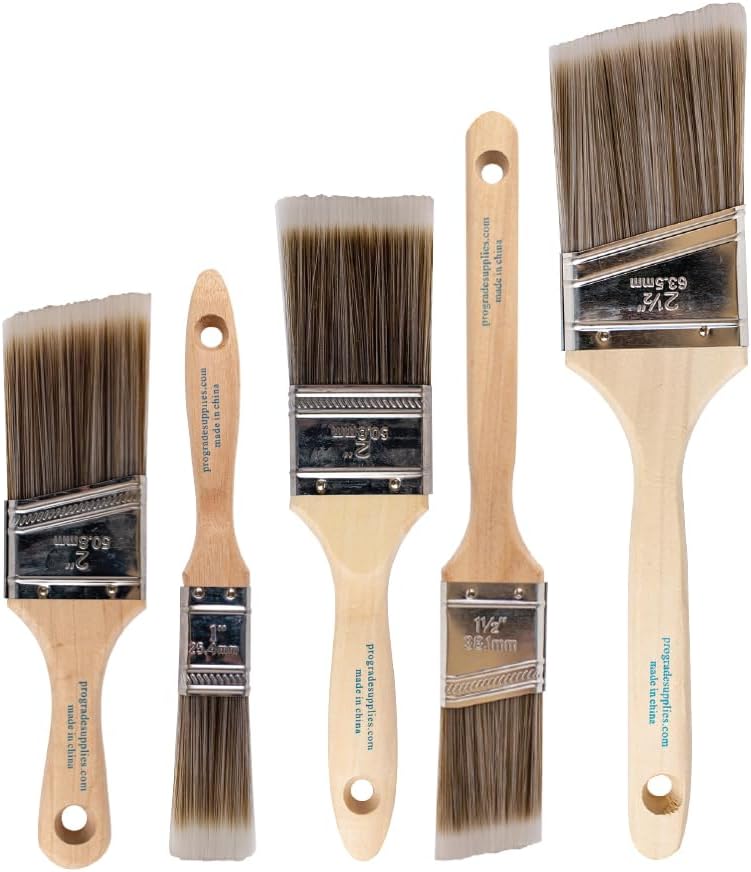 Pro Grade Paint Brushes - 5-Piece Set for Walls, Trim & Cabinets | Flat & Angle Brushes for Latex & Oil Paints