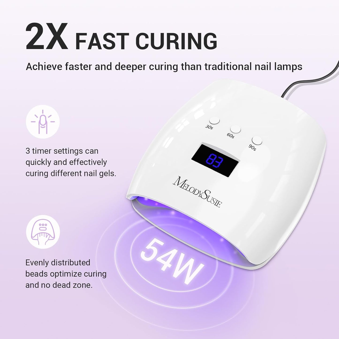 Professional UV LED Nail Lamp - High-Efficiency Nail Dryer with 3 Timers & Detachable Base | Cures All Gels & Rhinestone Glue