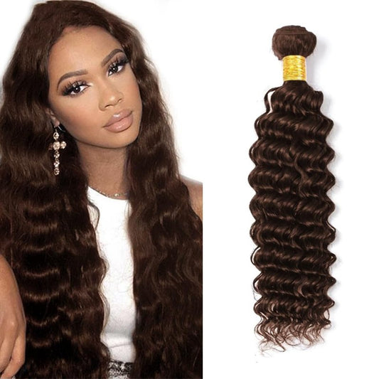 50g Brown Human Hair Bundles #4 Deep Wave Bundles 26 inch Dark Brown Bundle Human Hair #4 Wet and Wavy Bundle