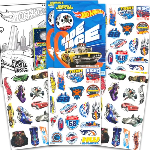 Hot Wheels Temporary Tattoos Kids Party Favors Bundle with Door Hanger