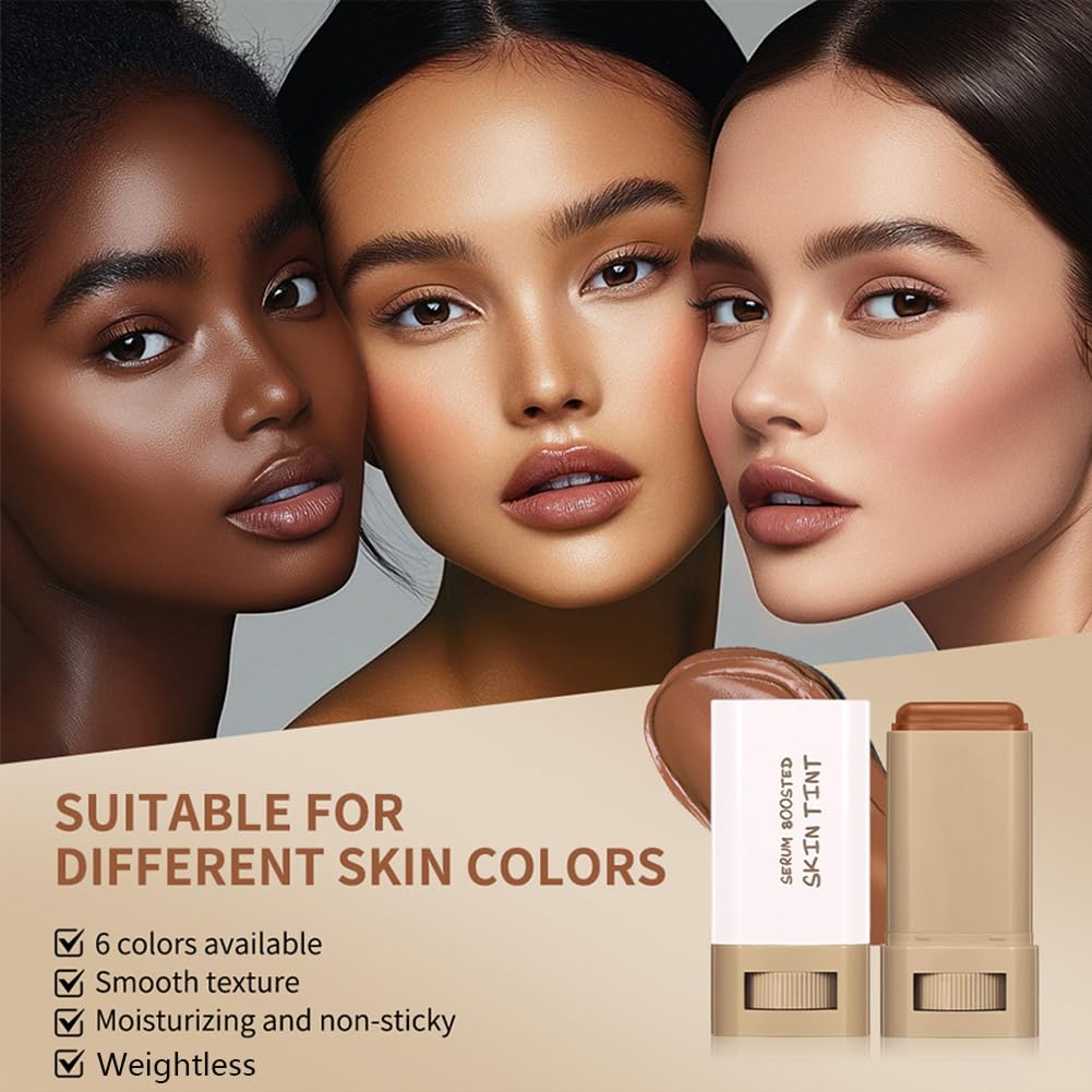 Foundation Stick Beauty Balm Serum Boosted Skin Tint, Solid Tinted Moisturizing Serum Contour Stick Foundation Face for Women, Hydrates, Buildable Medium-to-Full,Natural Finish Makeup (#06)