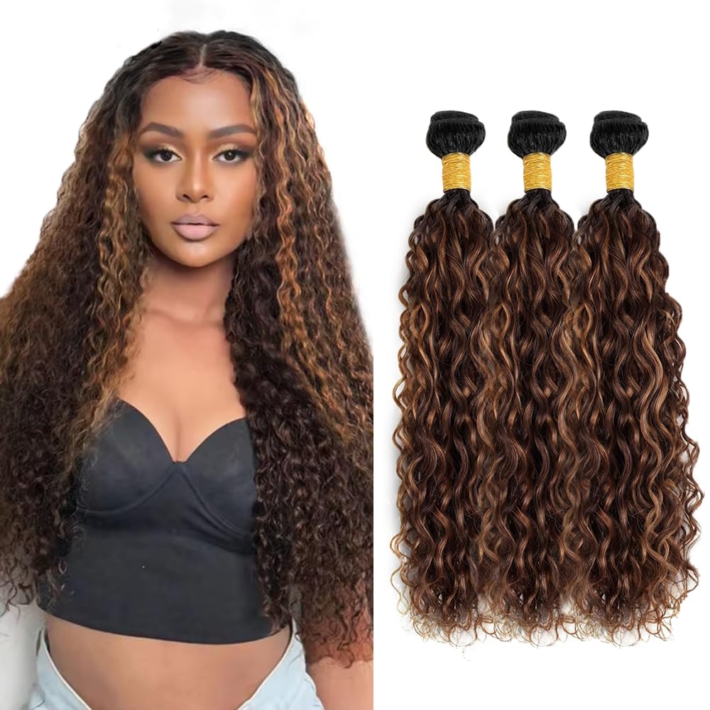 Ombre Human Hair Bundles Highlight Water Wave Bundles p430 Human Hair Bundle 12 14 16 inch Brown Water Wave Bundle 150g