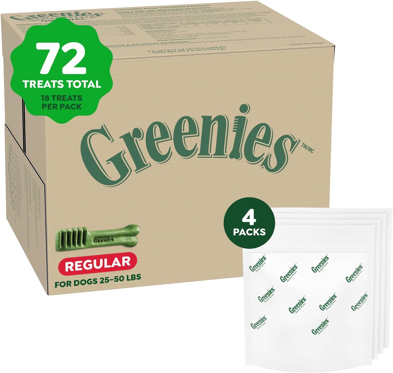 Greenies Natural Dental Dog Treats - Veterinarian-Recommended Chews | Regular Size, Original Flavor, 36 oz. Pack