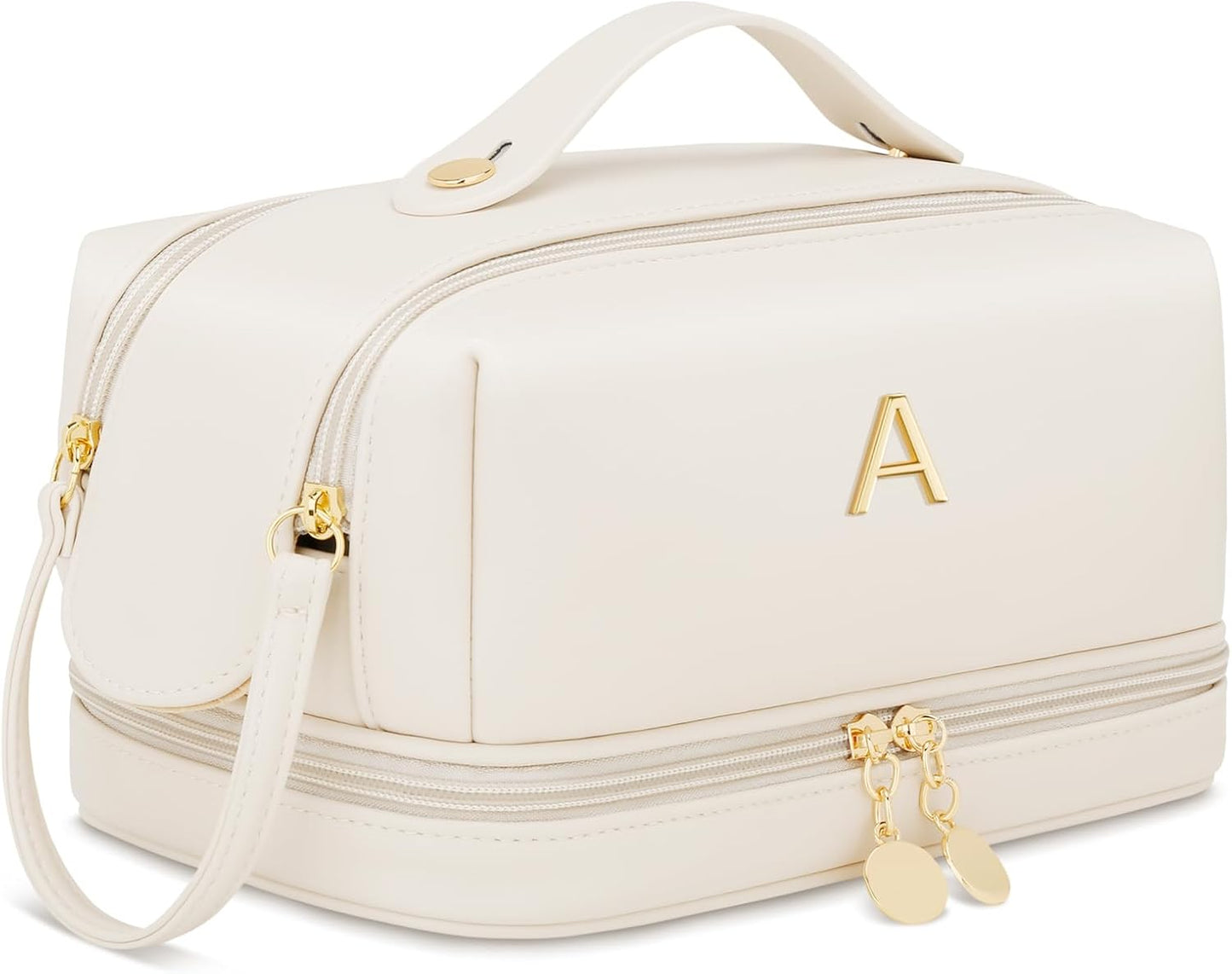 Personalized Makeup Bag for Women - Large Capacity Travel Toiletry Organizer | Beige A