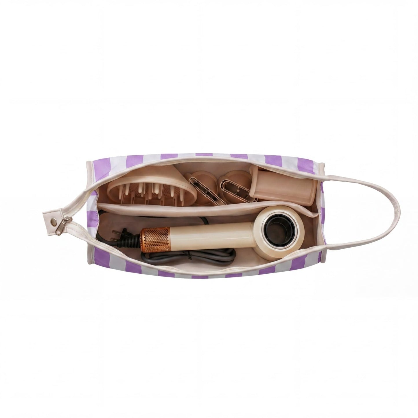 RSRSLEII Striped Hair Tools Travel Bag,Waterproof Hair Styling Accessories Storage Case for Hair Dryer，Flat Irons,Straightener,Curling Iron,Hot Hair Tool Organizer with Dividers（04Purple）
