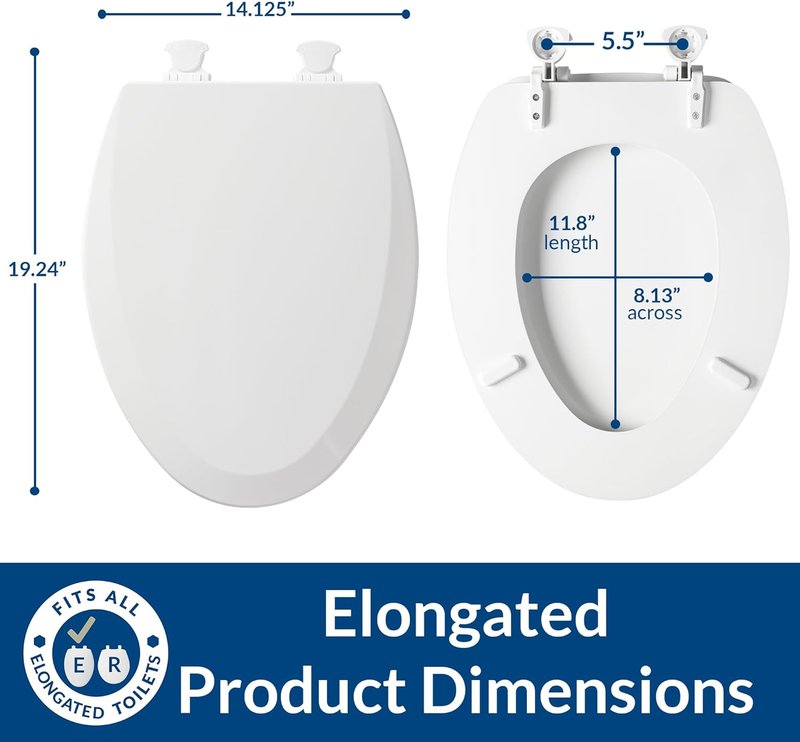 Bemis Toilet Seat - 390 Lift-Off Elongated Wood Design - Cotton White | Easy Installation