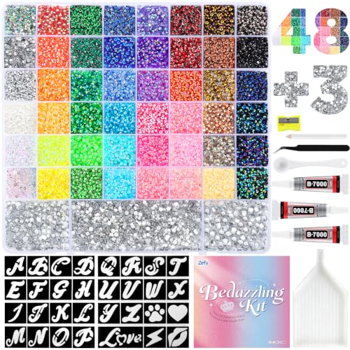 Zefy 56000 Pcs 3mm Resin Rhinestones Bedazzler Kit with Stencils
