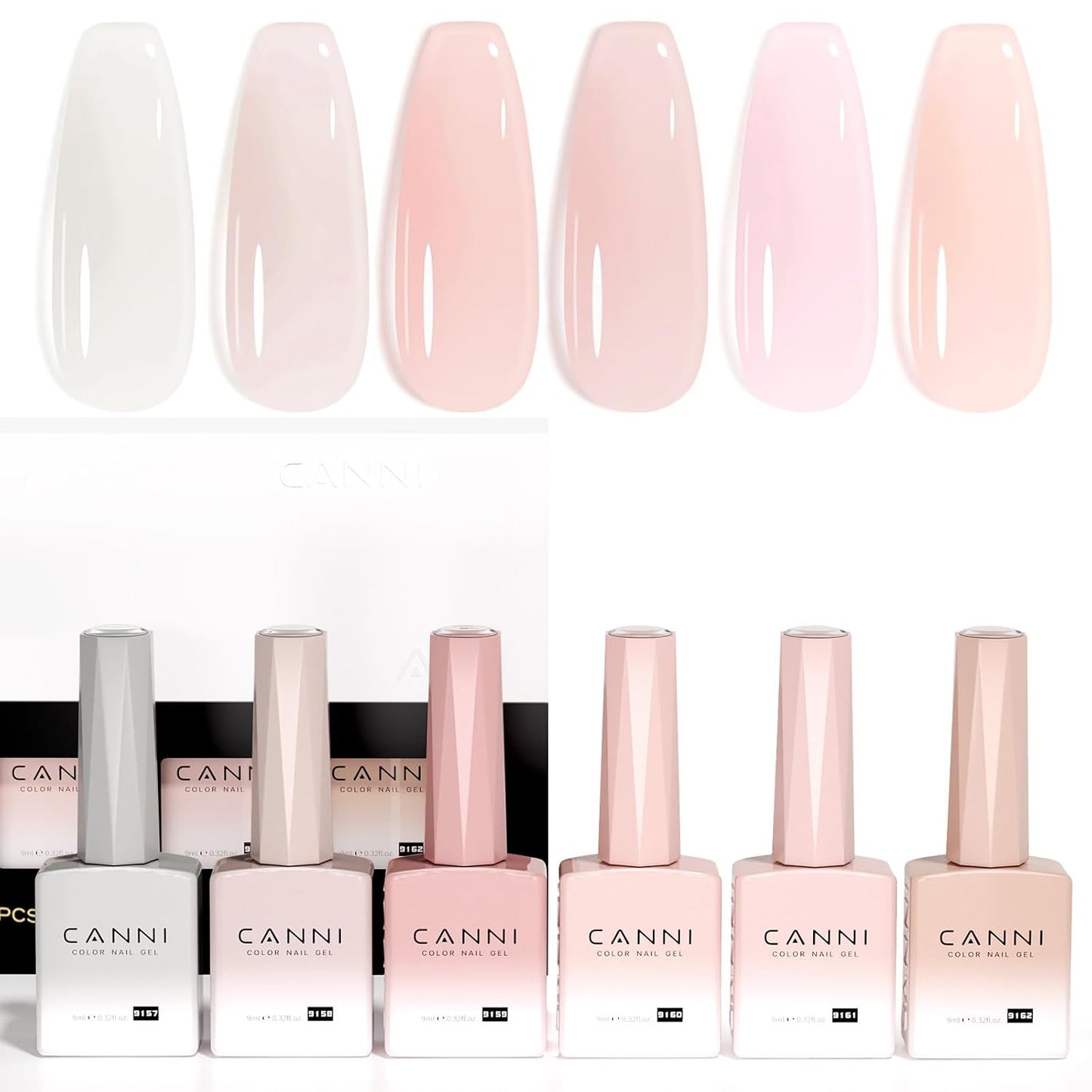 CANNI Gel Nail Polish Set - 6 Pcs 9ml Glitter & Solid Colors | Christmas & New Year's DIY Kit for Home Use