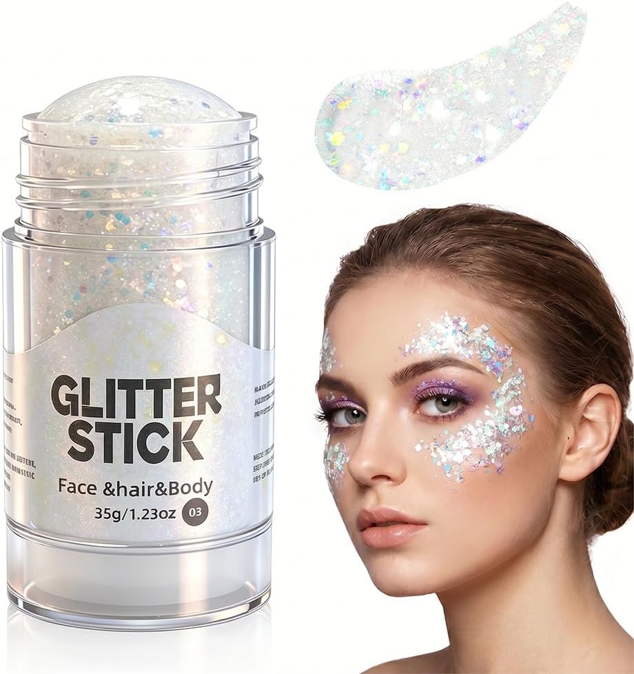 Body Hair Glitter Stick - Red, White & Blue Waterproof Face & Body Makeup for 4th of July | Festival Party Accessory