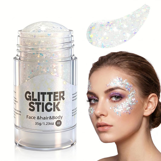4th of July Glitter Stick, 2026 New Red White Blue Body Hair Sparkle for Independence Day, Upgrade Sparkle Patriotic Pride Chunky Glitter 4th of July Accessories (White)