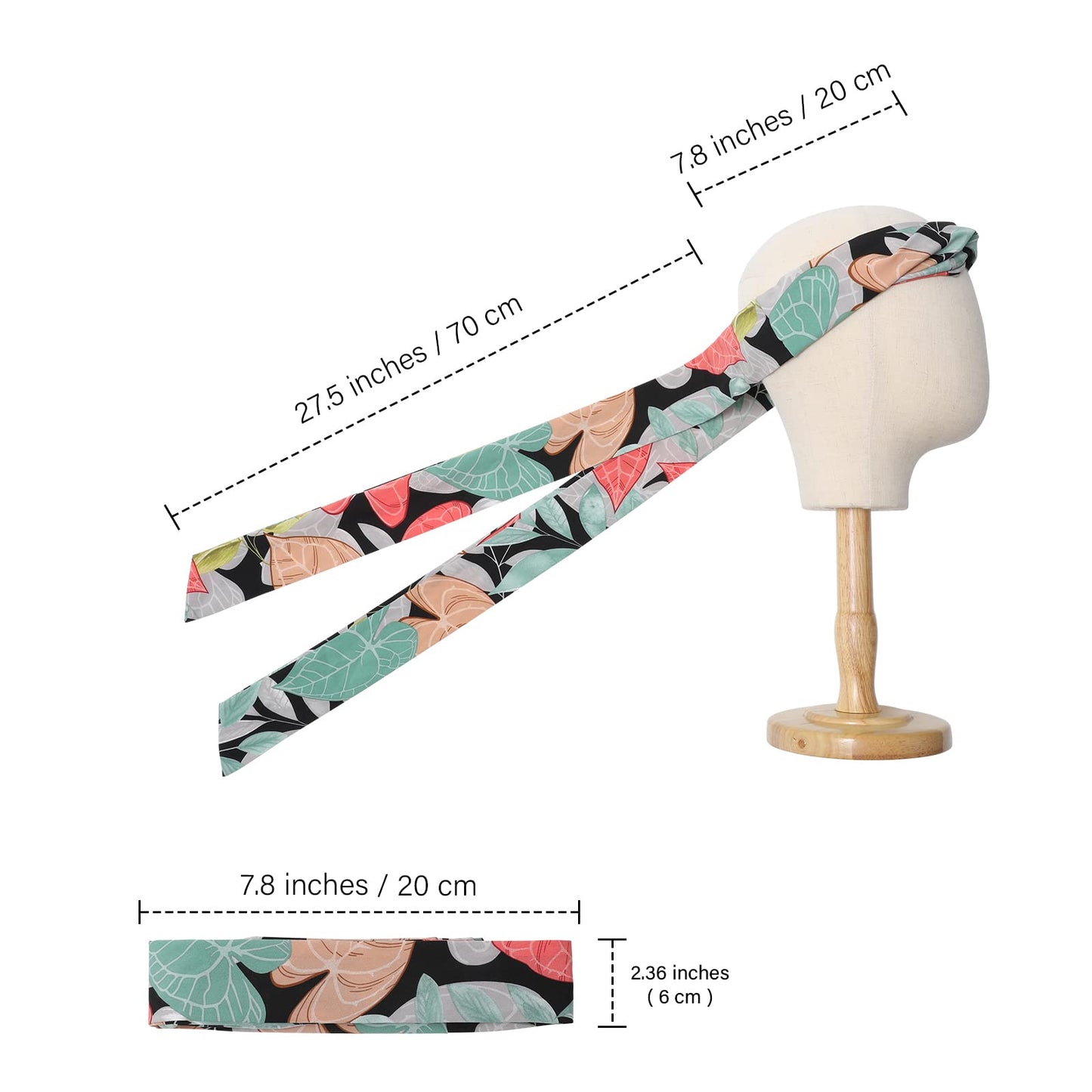 AWAYTR Women's Long Head Wraps - 3PCS Chiffon Criss Cross Headbands for Long Thick Hair (Flowering leaves, Red, White, Black)