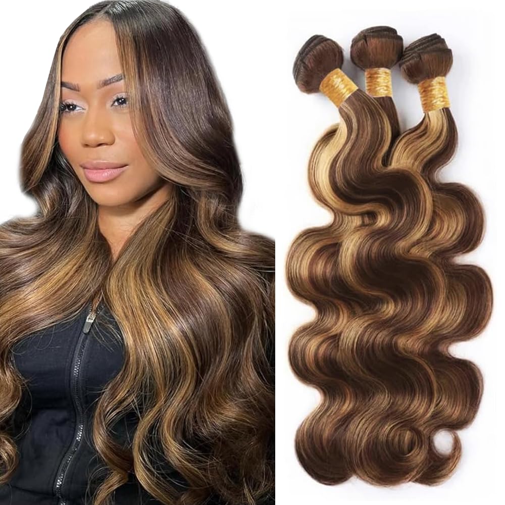 Highlight Bundles P427 Human Hair Bundles Dark Brown Bundle 30 32 34 inch Ombre Brown Body Wave Bundle 150g