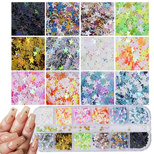 AddFavor Style A Holographic Nail Sequins Kit with Butterfly, Star, Hearts & More - Iridescent Nail Art Decorations, 4 Boxes