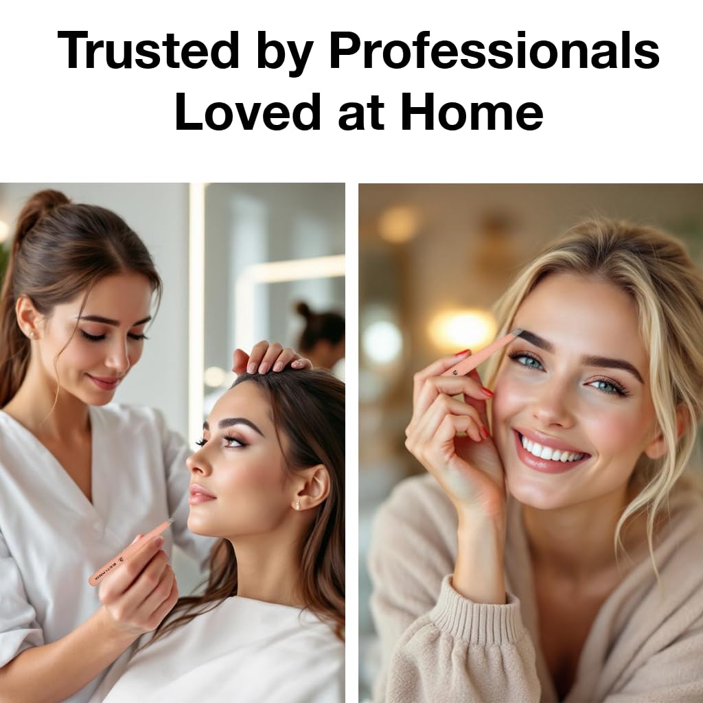 Beauty Power Slant Tip Precision Tweezers - Stainless Steel Eyebrow Tweezers for Women & Men - Precision Tweezers for Facial Hair, Ingrown Hair & Brow Shaping - Professional Beauty Tool (Rose Gold)