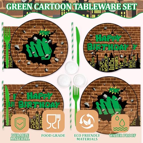 Green Hero Party Supplies Set for 24 Guests - 168PCS Birthday Decorations