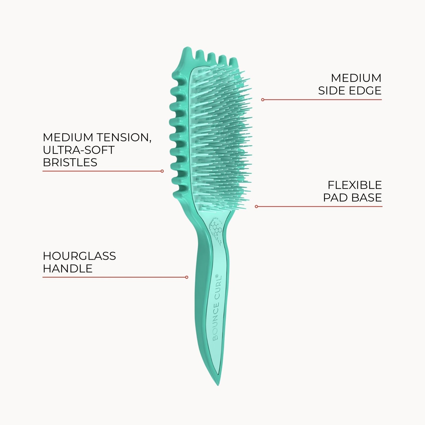Bounce Curl Slick-Dense Define EdgeLift Brush – Medium-Density Curl Defining & Detangling Brush with Soft-Flex Tips for Color-Treated, Lightly Damaged Hair – Wavy, Curly, Coily, Fine to Coarse - Teal